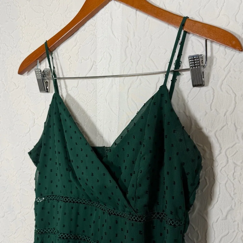 Trixxi Emerald Green Embroidered Ruffle Tiered Mini Dress Sz L